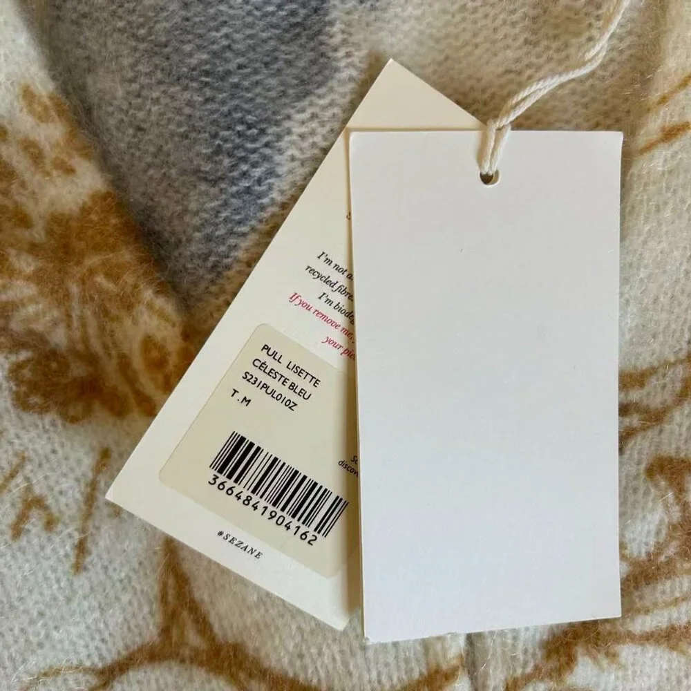 BEST Sezane Lisette Jumper XS/M Celeste Blue Floral Cardigan French Knit Sweater - Picture 6 of 8